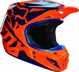 Детский мотошлем FOX YTH V1 RACE HLMT, ECE [ORG/BLU] ― MOTOCROSS-PARTS.RU